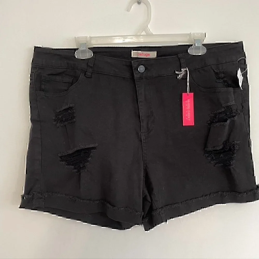NEW NWT REFUGE Hi-Rise Cheeky Jean Shorts Black High Waisted 5